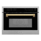 ZLINE Autograph Edition 24 in. 1.6 cu ft. Built-in Convection Microwave Oven in Satin Stainless Steel with Polished Gold Accents (MWOZ-24-SS-G) front, closed.