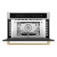 ZLINE Autograph Edition 30 in. 1.6 cu ft. Built-in Convection Microwave Oven in Satin Stainless Steel and Champagne Bronze Accents (MWOZ-30-SS-CB) front, open.