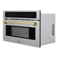 ZLINE Autograph Edition 30 in. 1.6 cu ft. Built-in Convection Microwave Oven in Satin Stainless Steel and Champagne Bronze Accents (MWOZ-30-SS-CB) side, closed.
