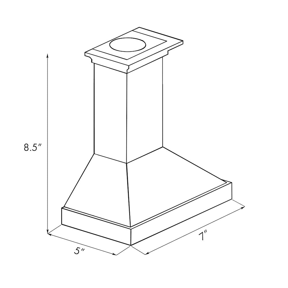 ZLINE Mini Range Hood - Satin Stainless Steel (MH-S) dimensional diagram.