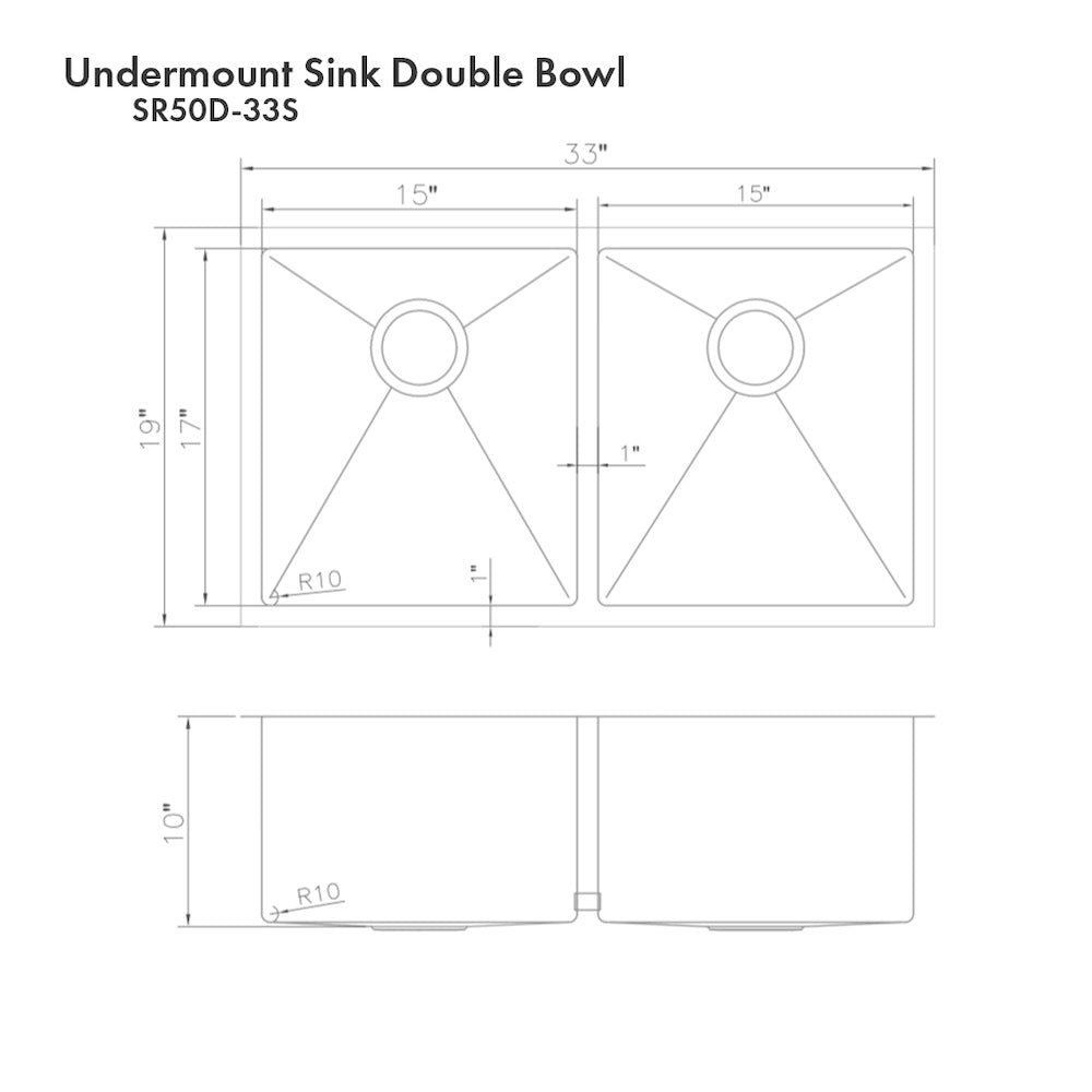ZLINE 33 in. Anton Undermount Double Bowl Kitchen Sink with Bottom Grid and Color Options (SR50D-33)