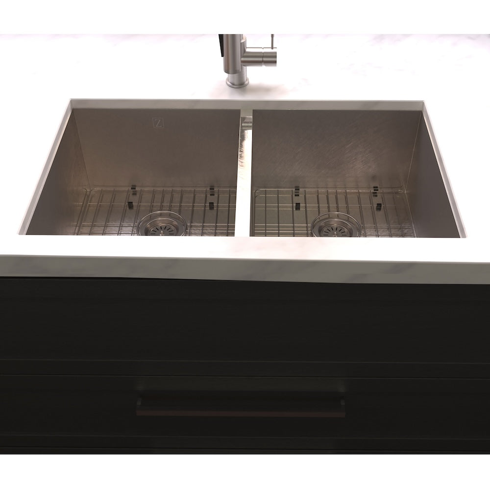 ZLINE 33 in. Anton Undermount Double Bowl Kitchen Sink with Bottom Grid and Color Options (SR50D-33)