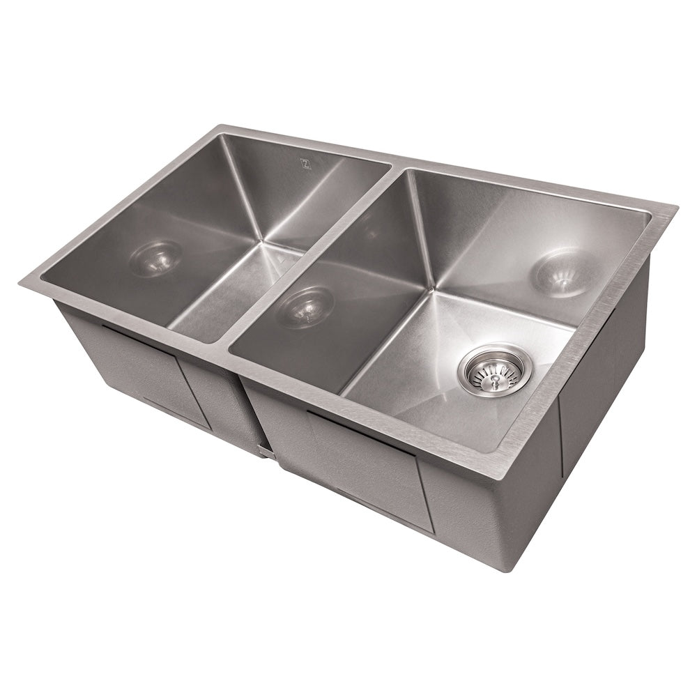 ZLINE 33 in. Anton Undermount Double Bowl Kitchen Sink with Bottom Grid and Color Options (SR50D-33)