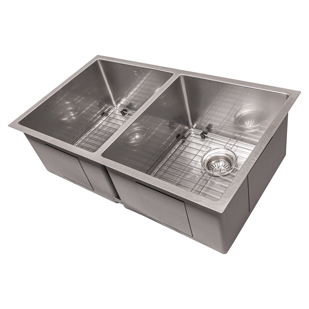 ZLINE 33 in. Anton Undermount Double Bowl Kitchen Sink with Bottom Grid and Color Options (SR50D-33)