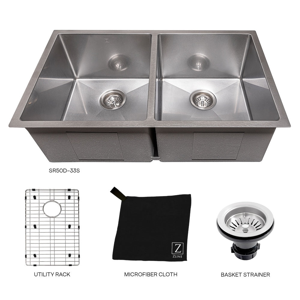 ZLINE 33 in. Anton Undermount Double Bowl Kitchen Sink with Bottom Grid and Color Options (SR50D-33)