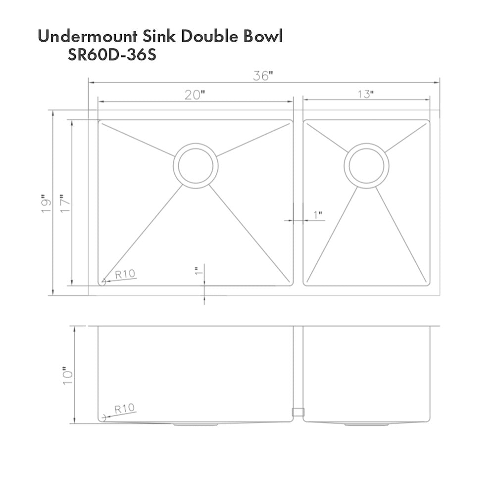 ZLINE 36 in. Chamonix Undermount Double Bowl Kitchen Sink with Bottom Grid and Color Options (SR60D-36)
