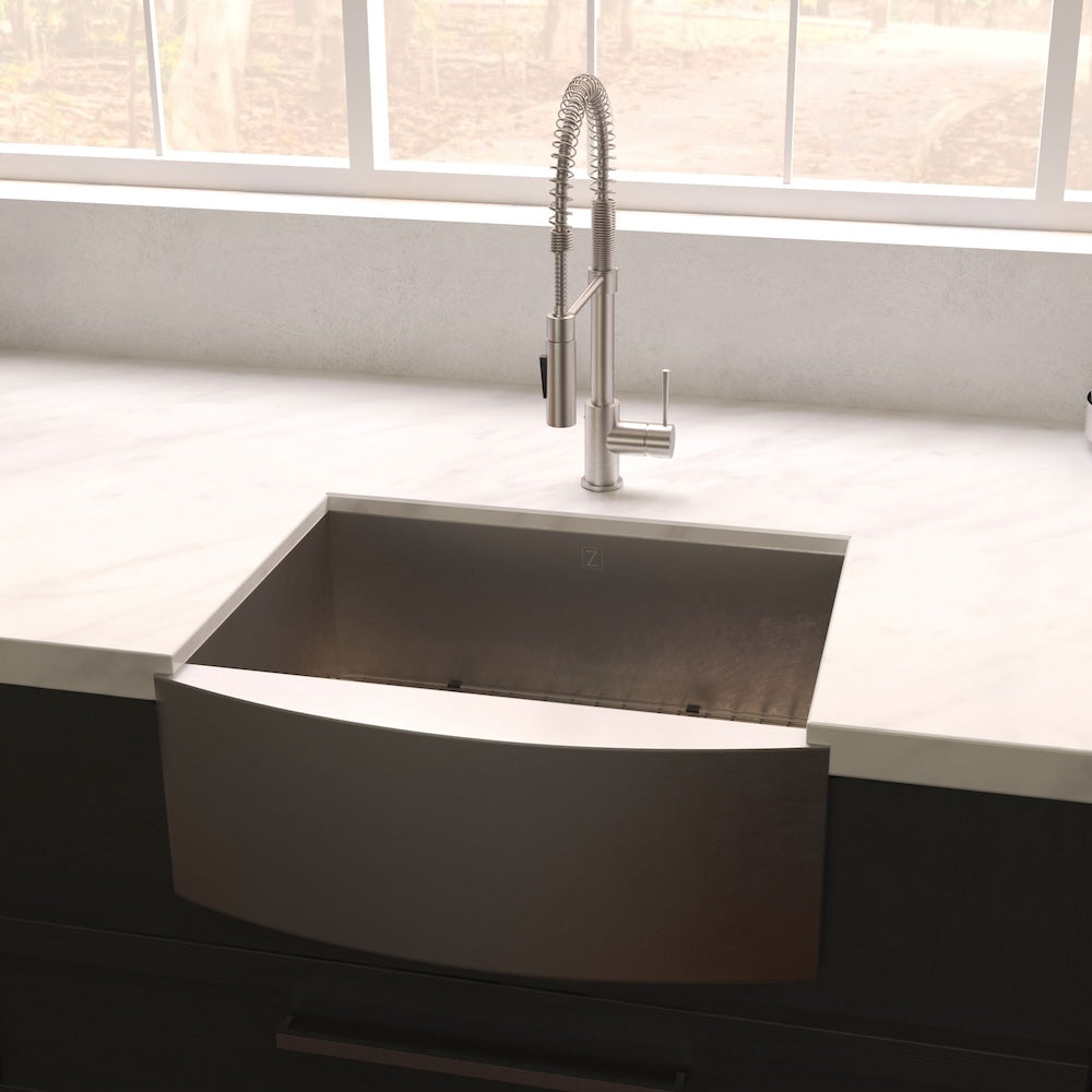 ZLINE 30 in. Zermatt Farmhouse Apron Mount Single Bowl Kitchen Sink with Bottom Grid and Color Options (SAS-30)