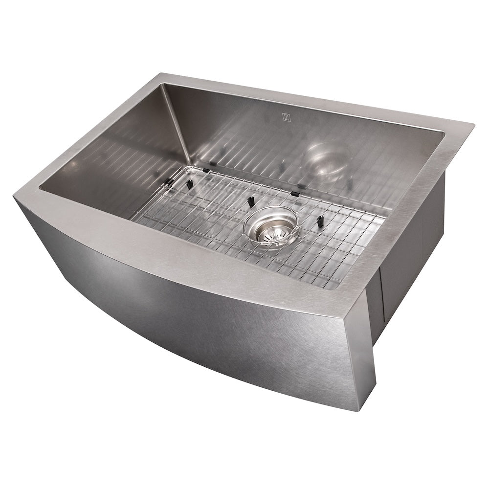 ZLINE 30 in. Zermatt Farmhouse Apron Mount Single Bowl Kitchen Sink with Bottom Grid and Color Options (SAS-30)