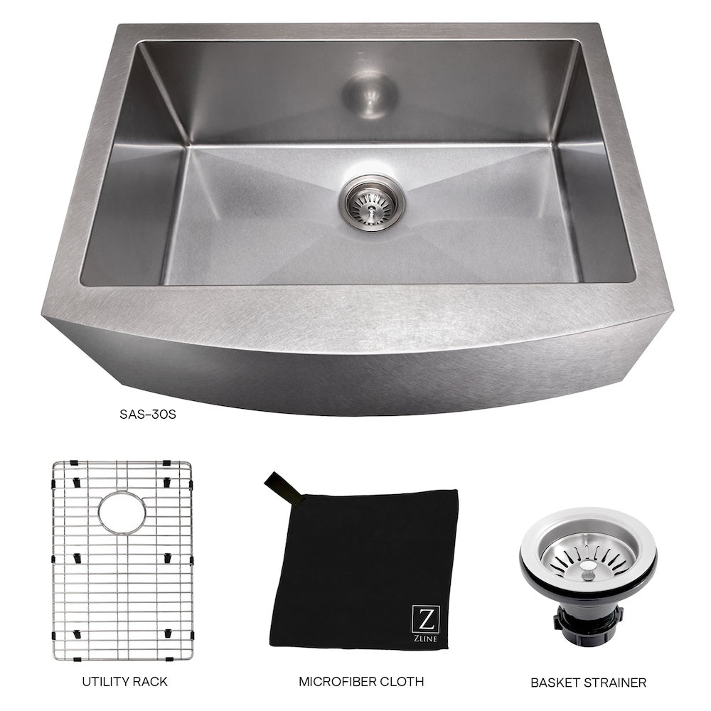 ZLINE 30 in. Zermatt Farmhouse Apron Mount Single Bowl Kitchen Sink with Bottom Grid and Color Options (SAS-30)