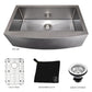 ZLINE 33 in. Vail Farmhouse Apron Mount Single Bowl Kitchen Sink with Bottom Grid and Color Options (SAS-33) Satin Stainless Steel with accessories on a white background