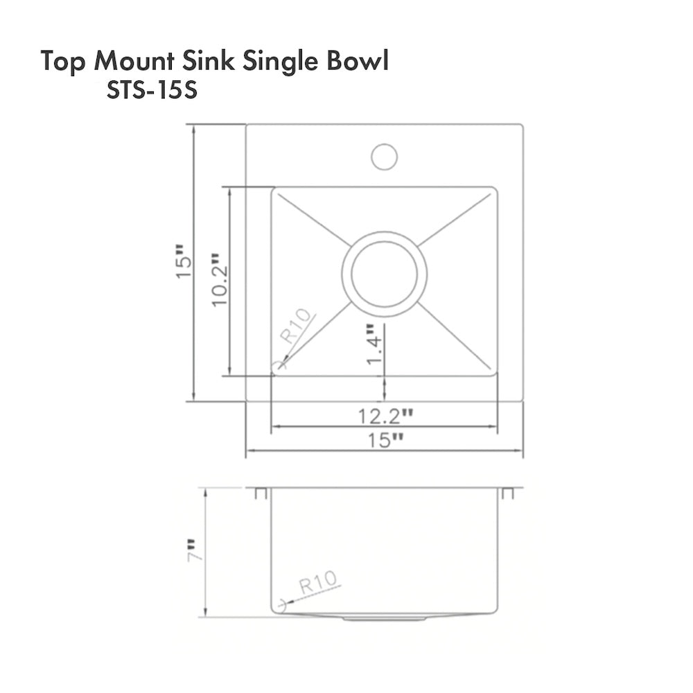 ZLINE 15 in. Donner Topmount Single Bowl Bar Kitchen Sink with Color Options (STS-15)