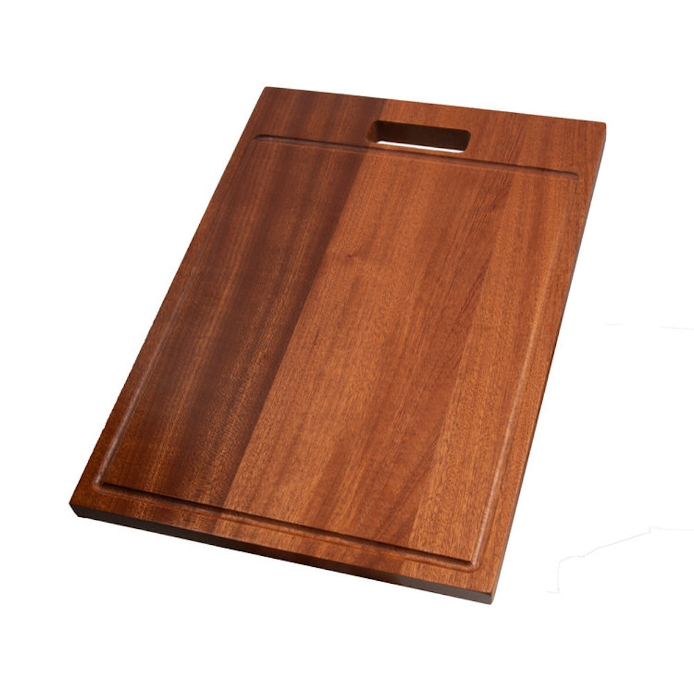 ZLINE 33 in. Moritz Farmhouse Apron Mount Single Bowl Kitchen Sink with Bottom Grid and Accessories (SLSAP-33) Satin Stainless Steel cutting board with a handle on a white background