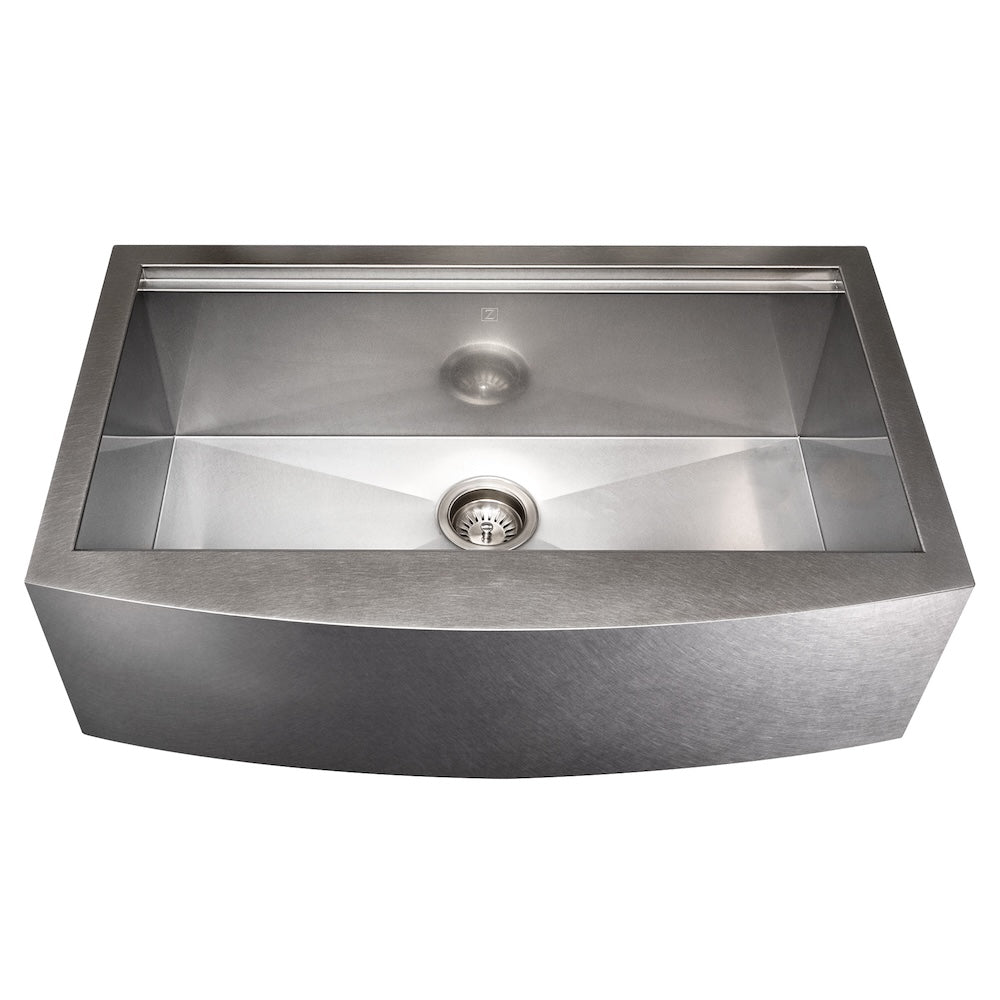 ZLINE 33 in. Moritz Farmhouse Apron Mount Single Bowl Kitchen Sink with Bottom Grid and Accessories (SLSAP-33) Satin Stainless Steel