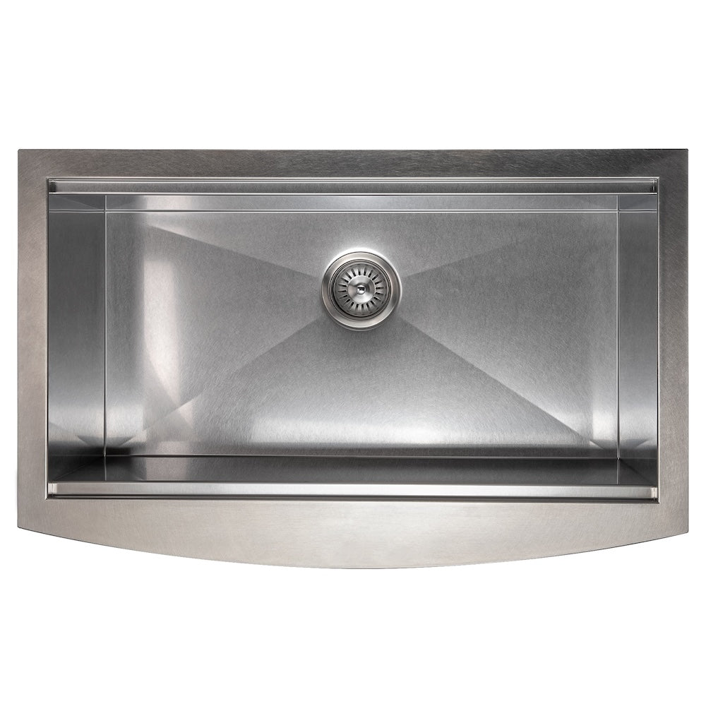 ZLINE 33 in. Moritz Farmhouse Apron Mount Single Bowl Kitchen Sink with Bottom Grid and Accessories (SLSAP-33) Satin Stainless Steel