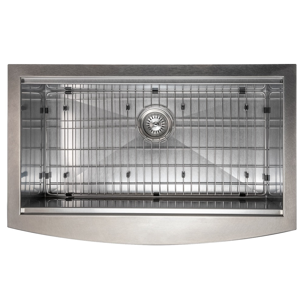ZLINE 33 in. Moritz Farmhouse Apron Mount Single Bowl Kitchen Sink with Bottom Grid and Accessories (SLSAP-33) Satin Stainless Steel