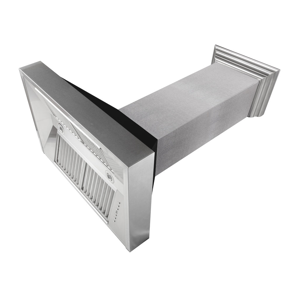 ZLINE Ducted Satin Stainless Steel Wall Mount Range Hood with Black Matte Shell and Size Options (8654BLM)
