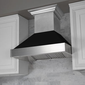 ZLINE Ducted Satin Stainless Steel Wall Mount Range Hood with Black Matte Shell and Size Options (8654BLM)