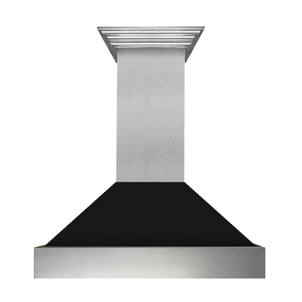 ZLINE Ducted Satin Stainless Steel Wall Mount Range Hood with Black Matte Shell and Size Options (8654BLM)