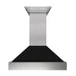 ZLINE 36 in. Kitchen Package with Satin Stainless Steel Dual Fuel Range with Black Matte Door and Convertible Vent Range Hood (2KP-RASBLMRH36)