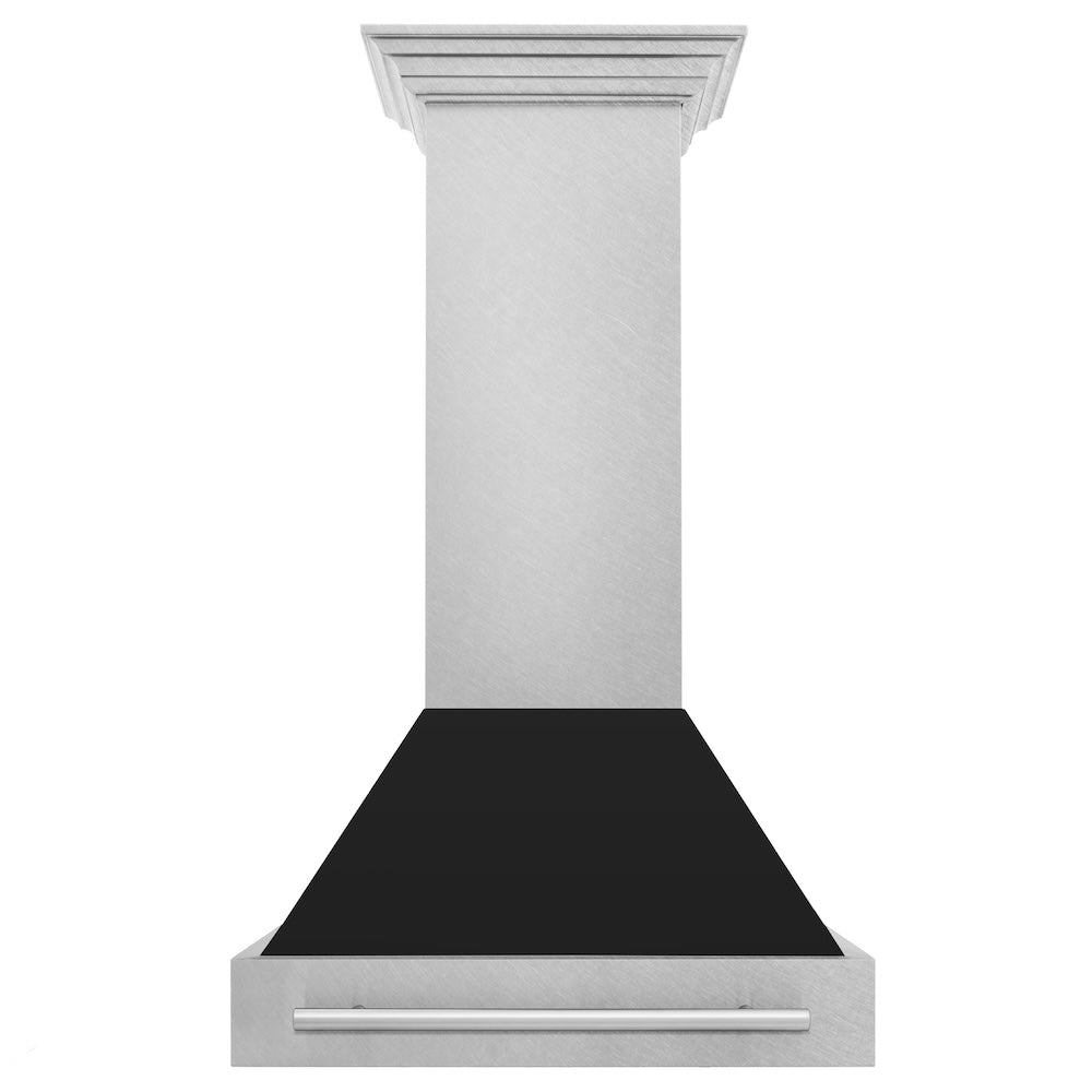ZLINE 30 in. Satin Stainless Steel Wall Mount Range Hood with Colored Shell and Stainless Steel Handle (8654SNX-30)