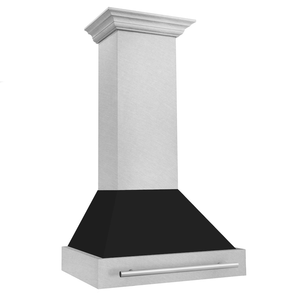 ZLINE 30 in. Satin Stainless Steel Wall Mount Range Hood with Colored Shell and Stainless Steel Handle (8654SNX-30)