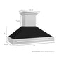 ZLINE 48 in. Satin Stainless Steel Wall Mount Range Hood with Colored Shell and Stainless Steel Handle (8654SNX-48) dimensional diagram.