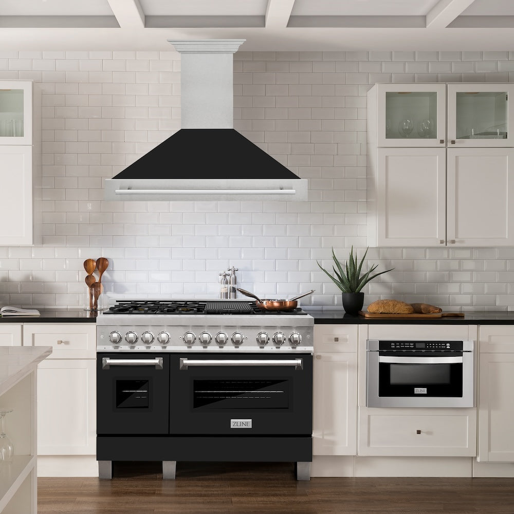 ZLINE 48 in. Satin Stainless Steel Wall Mount Range Hood with Colored Shell and Stainless Steel Handle (8654SNX-48)