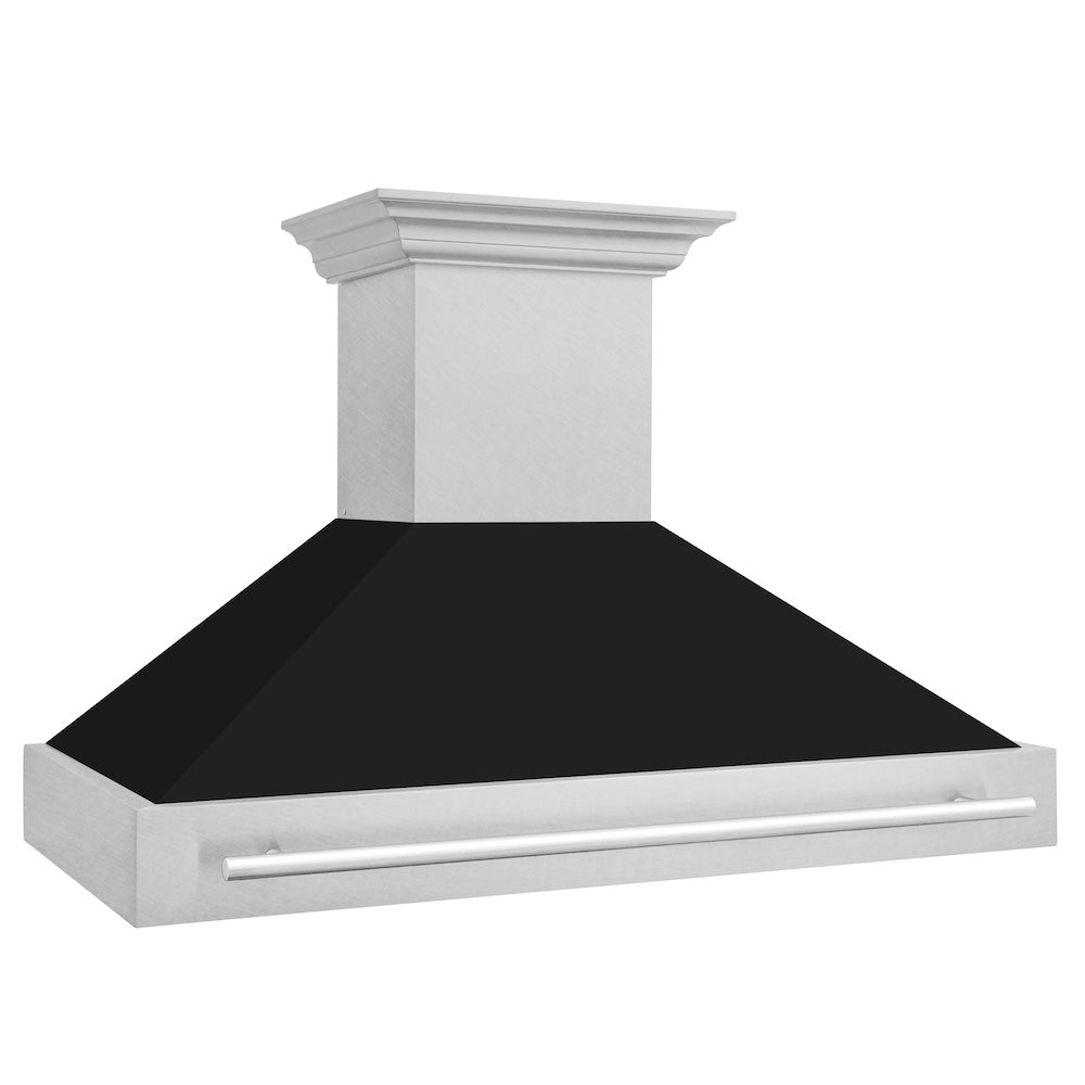 ZLINE 48 in. Satin Stainless Steel Wall Mount Range Hood with Colored Shell and Stainless Steel Handle (8654SNX-48)