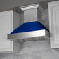 ZLINE Ducted Satin Stainless Steel Wall Mount Range Hood with Blue Gloss Shell and Size Options (8654BG)