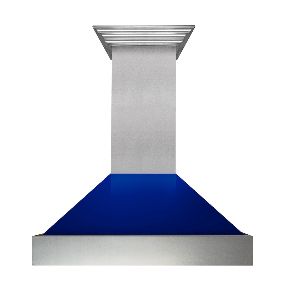 ZLINE 48 in. Kitchen Package with Satin Stainless Steel Dual Fuel Range with Blue Gloss Door and Convertible Vent Range Hood (2KP-RASBGRH48)