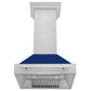 ZLINE 30 in. Satin Stainless Steel Wall Mount Range Hood with Colored Shell and Stainless Steel Handle (8654SNX-30) front, under.