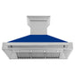 ZLINE 48 in. Satin Stainless Steel Wall Mount Range Hood with Colored Shell and Stainless Steel Handle (8654SNX-48) front, under.