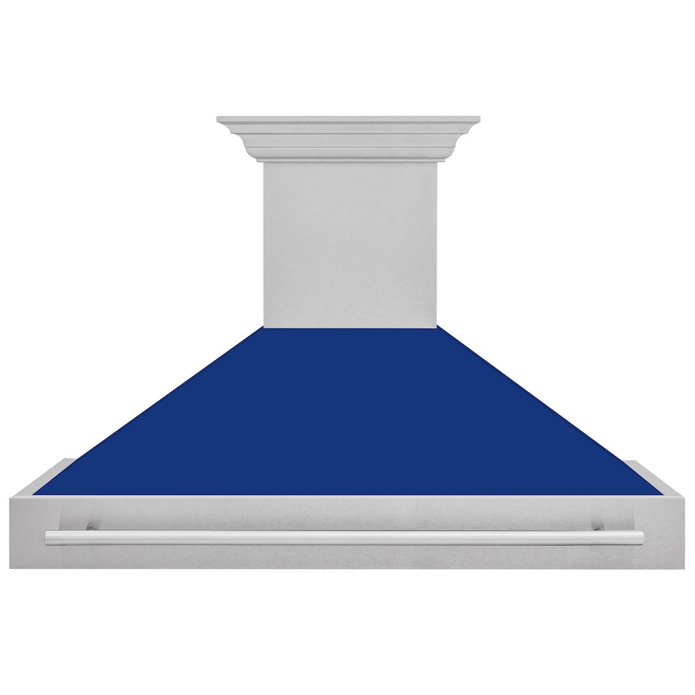 ZLINE 48 in. Satin Stainless Steel Wall Mount Range Hood with Colored Shell and Stainless Steel Handle (8654SNX-48)