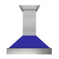 ZLINE Ducted Satin Stainless Steel Wall Mount Range Hood with Blue Matte Shell and Size Options (8654BM)
