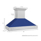 ZLINE 48 in. Satin Stainless Steel Wall Mount Range Hood with Colored Shell and Stainless Steel Handle (8654SNX-48) dimensional diagram.