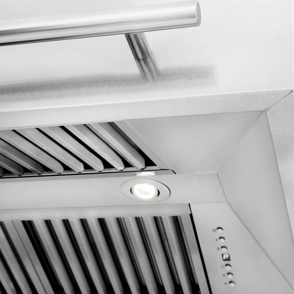 ZLINE 48 in. Satin Stainless Steel Wall Mount Range Hood with Colored Shell and Stainless Steel Handle (8654SNX-48)