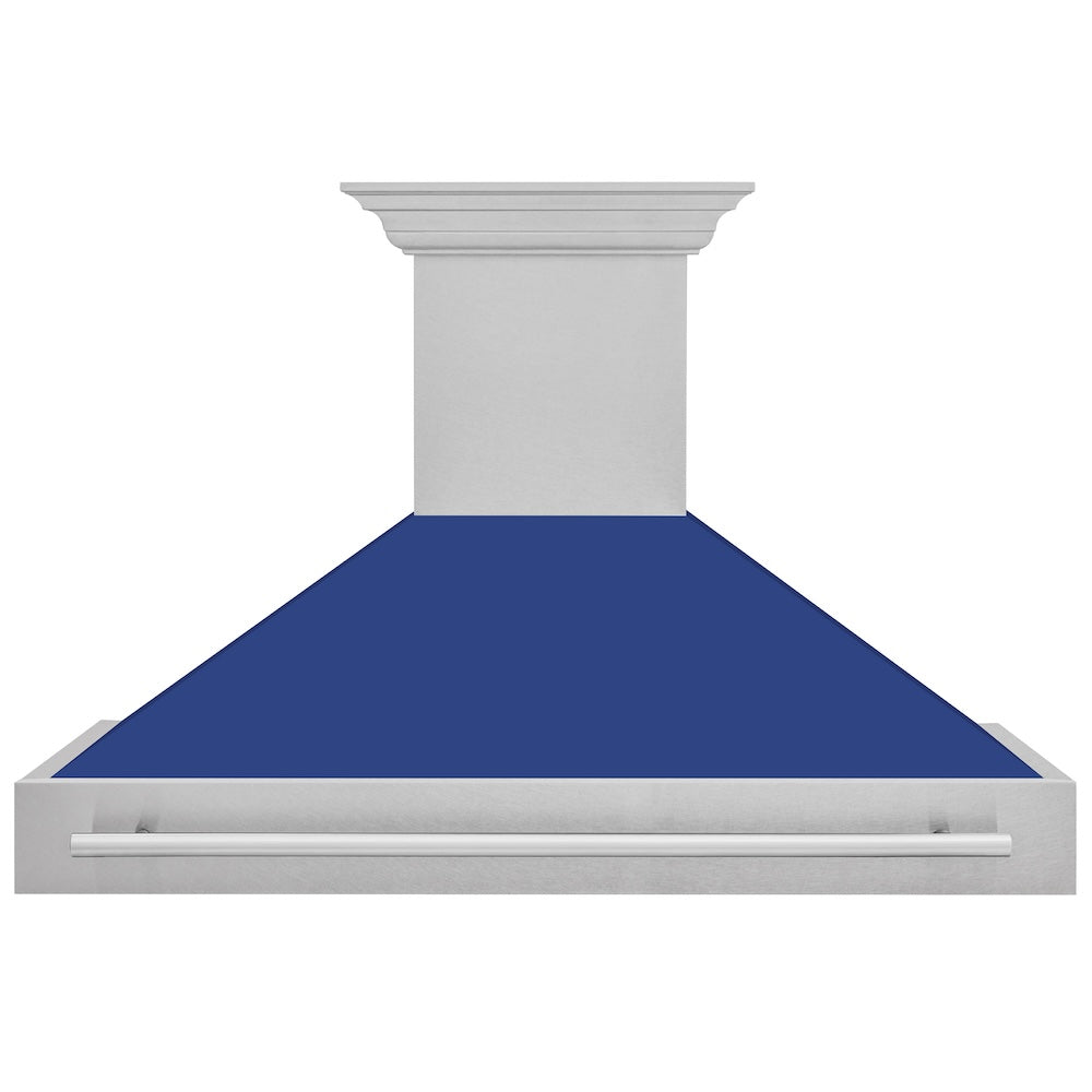 ZLINE 48 in. Satin Stainless Steel Wall Mount Range Hood with Colored Shell and Stainless Steel Handle (8654SNX-48)