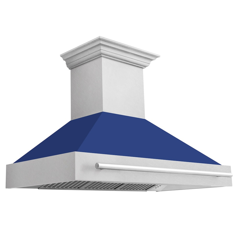 ZLINE 48 in. Satin Stainless Steel Wall Mount Range Hood with Colored Shell and Stainless Steel Handle (8654SNX-48)