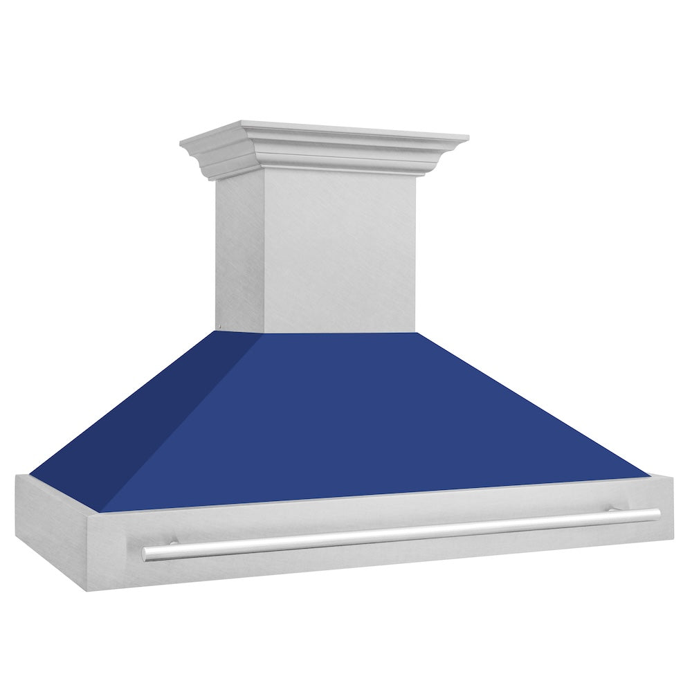 ZLINE 48 in. Satin Stainless Steel Wall Mount Range Hood with Colored Shell and Stainless Steel Handle (8654SNX-48)
