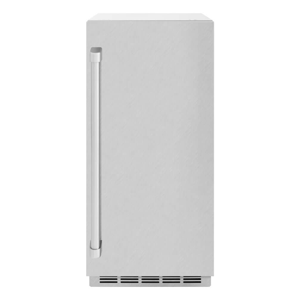 ZLINE 15 in. Touchstone Clear Cube Ice Maker with Drain Pump and Satin Stainless Steel Door (ICCD-SN-15) front.