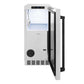ZLINE Autograph Edition 15 in. Touchstone Clear Cube Ice Maker with Drain Pump and Satin Stainless Steel Door with Matte Black Handle (ICCDZ-SN-15-MB) front, open.