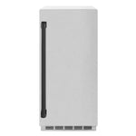 ZLINE Autograph Edition 15 in. Touchstone Clear Cube Ice Maker with Drain Pump and Satin Stainless Steel Door with Matte Black Handle (ICCDZ-SN-15-MB) front.