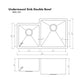 ZLINE 32 in. Jackson Undermount Double Bowl Kitchen Sink with Bottom Grid and Color Options (SRDL-32) dimensional diagram.