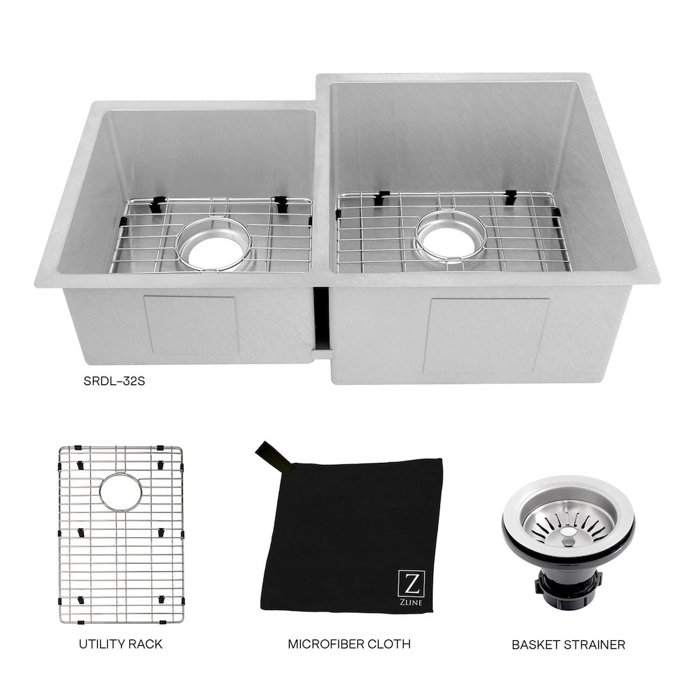 ZLINE 32 in. Jackson Undermount Double Bowl Kitchen Sink with Bottom Grid and Color Options (SRDL-32)