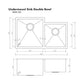 ZLINE 32 in. Jackson Undermount Double Bowl Kitchen Sink with Bottom Grid and Color Options (SRDR-32) dimensional diagram.