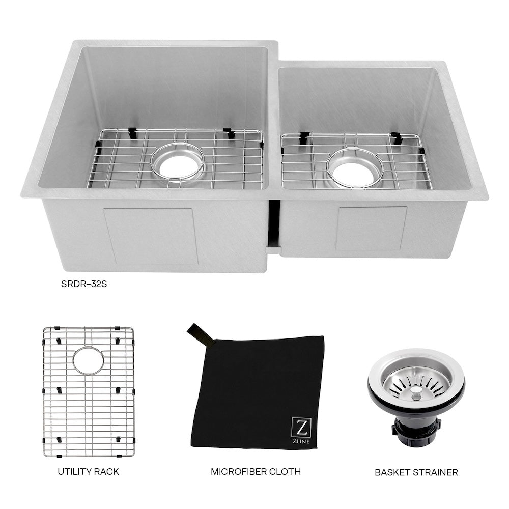 ZLINE 32 in. Jackson Undermount Double Bowl Kitchen Sink with Bottom Grid and Color Options (SRDR-32)