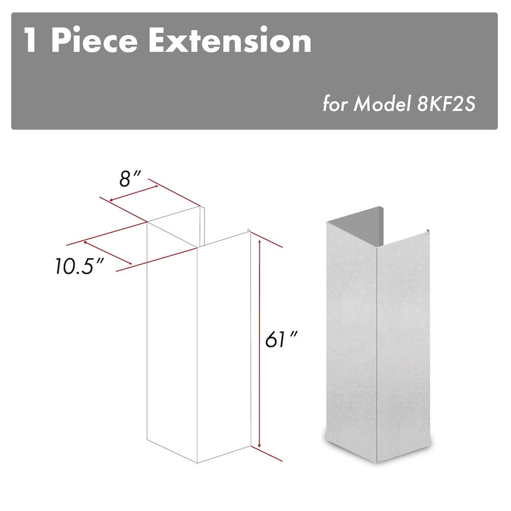 ZLINE 61 in. Satin Stainless Steel Chimney Extension for Ceilings up to 12.5 ft. (8KF2S-E)