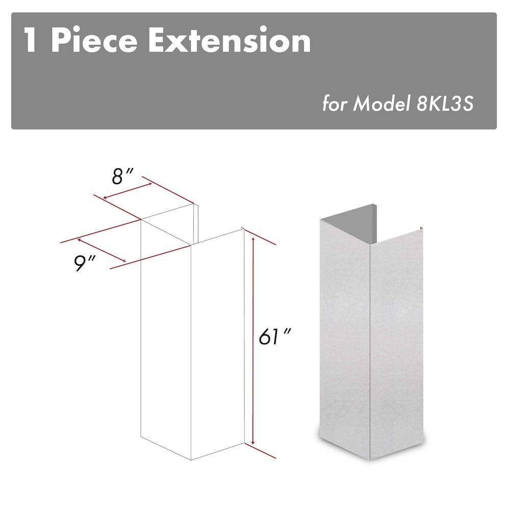 ZLINE 61 in. Satin Stainless Steel Chimney Extension for Ceilings up to 12.5 ft. (8KL3S-E) main image.