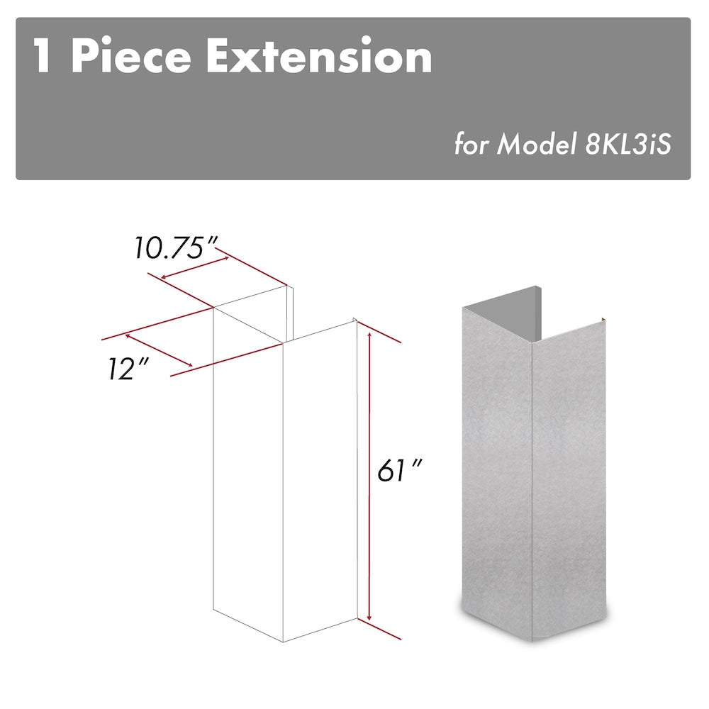 ZLINE 61 in. Satin Stainless Steel Chimney Extension for Ceilings up to 12.5 ft. (8KL3iS-E) main image.