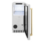 ZLINE Autograph Edition 15 in. Touchstone Gourmet Ice Maker with Drain Pump and Satin Stainless Steel Door with Champagne Bronze Handle (IGMDZ-SN-15-CB) front, open.